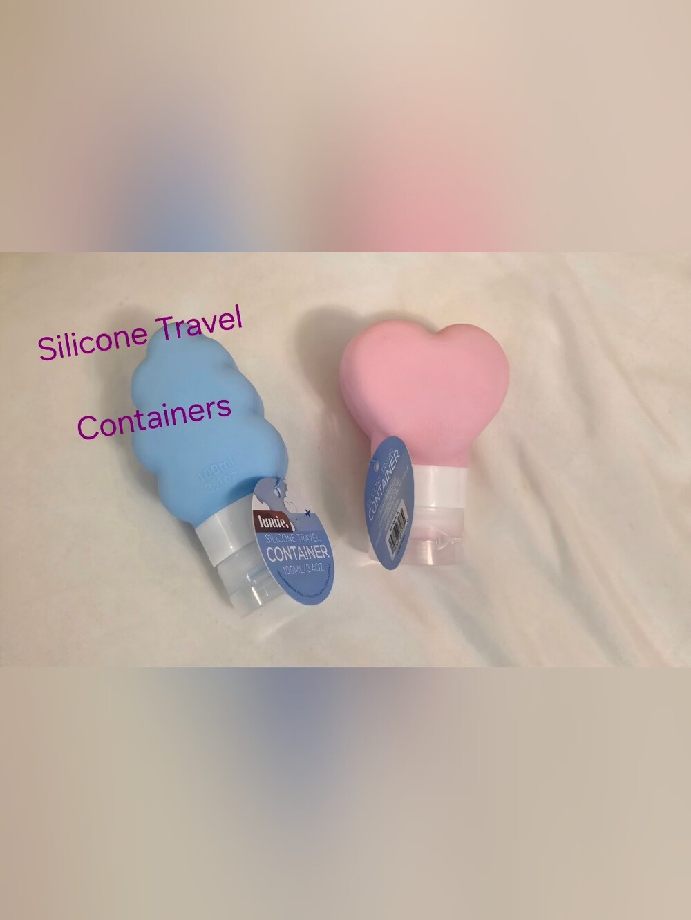 Lumie Silicone Travel Containers 3.4oz Each Blue Cloud Pink Heart NWT New